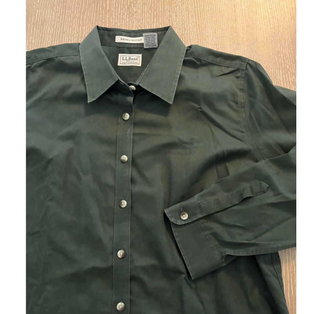 L.L.Bean Women's XL Wrinkle Resistant Button Down Shirt Dark Green Long Sleeve